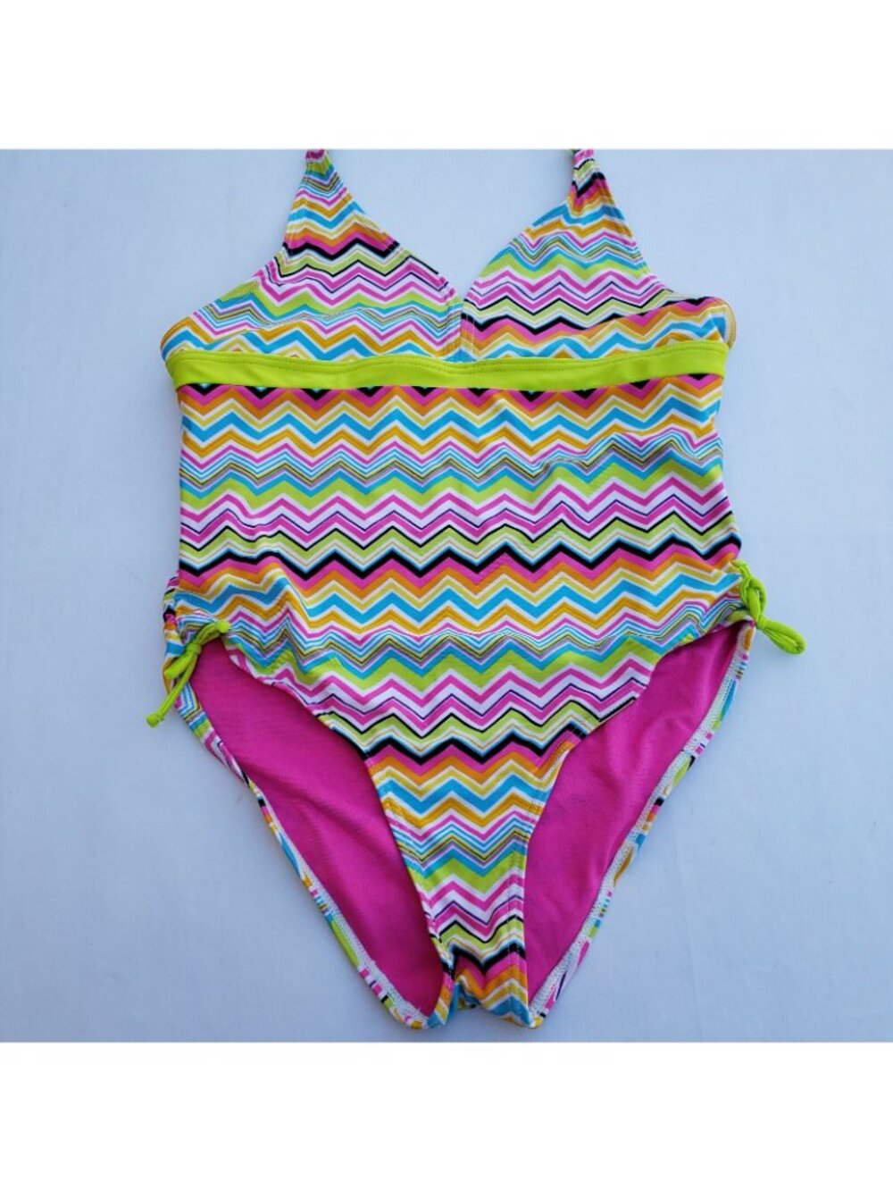Jantzen Girls One Piece Swimsuit Bathing Swim Suit Chevron Zig Zag Size 16